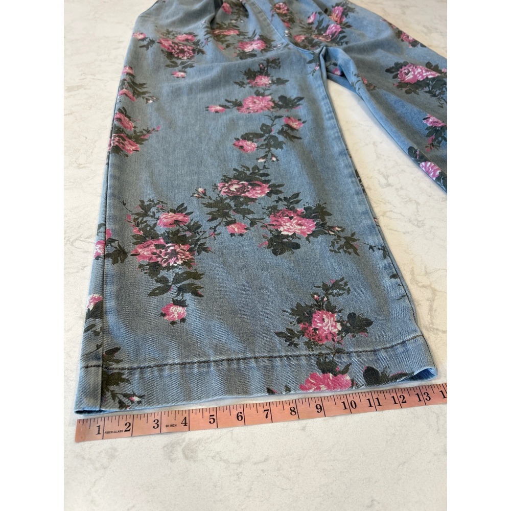 Floral Denim Overalls Wide Leg Pink Rose Print Blue Jean Jumpsuit Womens Medium - Picture 9 of 13